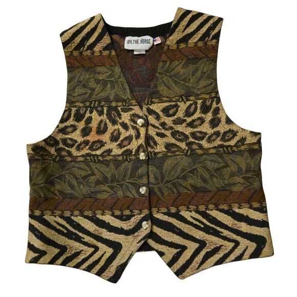 Vintage On The Verge Large Vest Animal Print Leopard Patchwork 80's Artsy - Picture 1 of 6